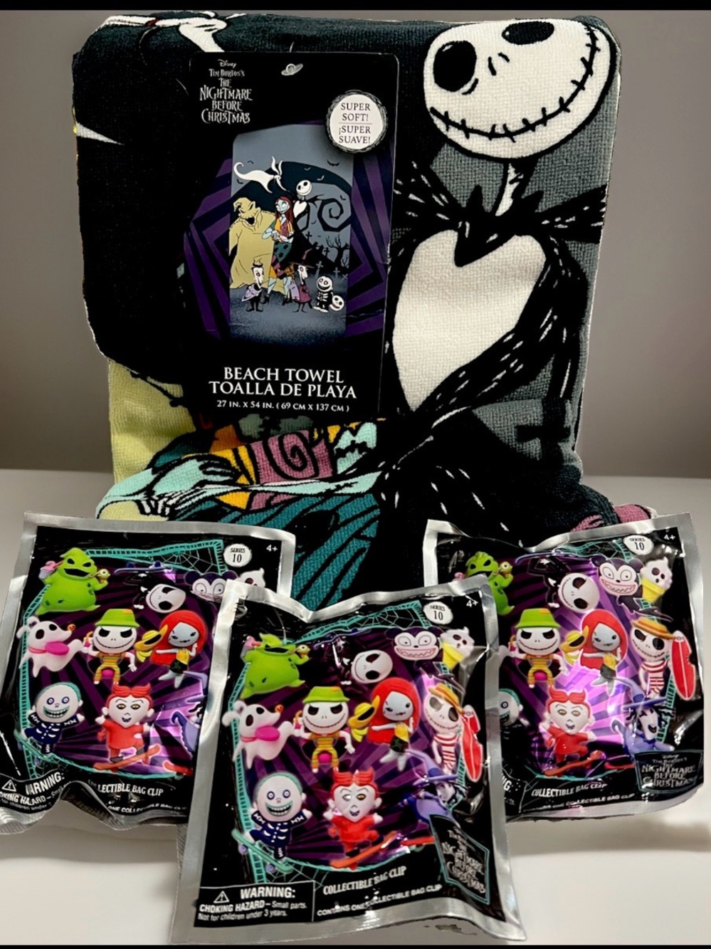 The Nightmare Before Christmas Jack Skellington Beach Towel & 3 collect bag clip